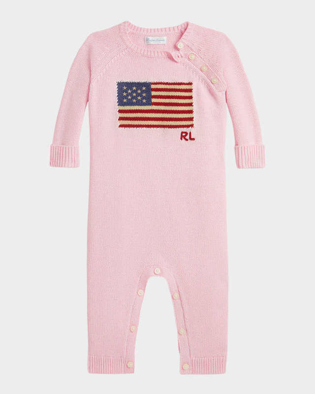 Girl's Cotton Flag One-Piece Coverall, Size Newborn-12M
